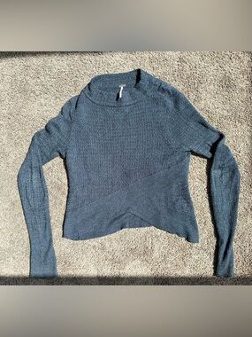 Free People Textured Blue Faux Wrap Knit Sweater